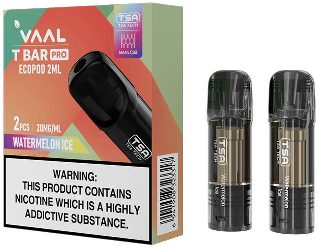 Package of VAAL T BAR PRO Changeable POD, Each package includes 2pcs ECOPODs, compliant with TPD regulations.