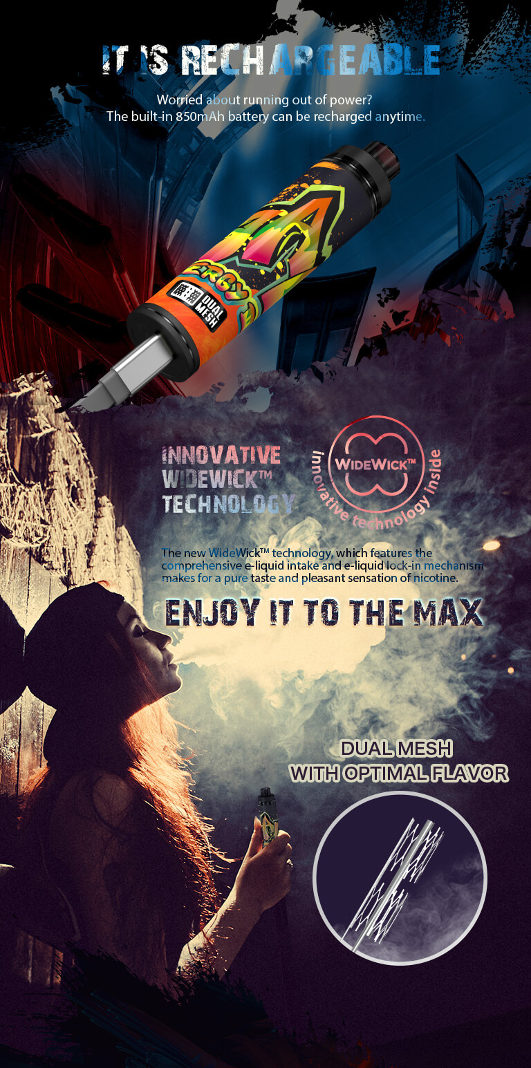 The VAAL Max comes with the innovative WideWick wicking technology, which supports stable and consistent vaping experience. The 0.7ohm dual mesh coil provides huge clouds of vaping, making it special among the disposables in the market.