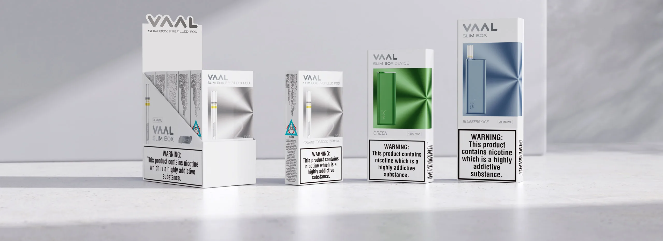 VAAL Slim Box full TPD compliant packaging size chart