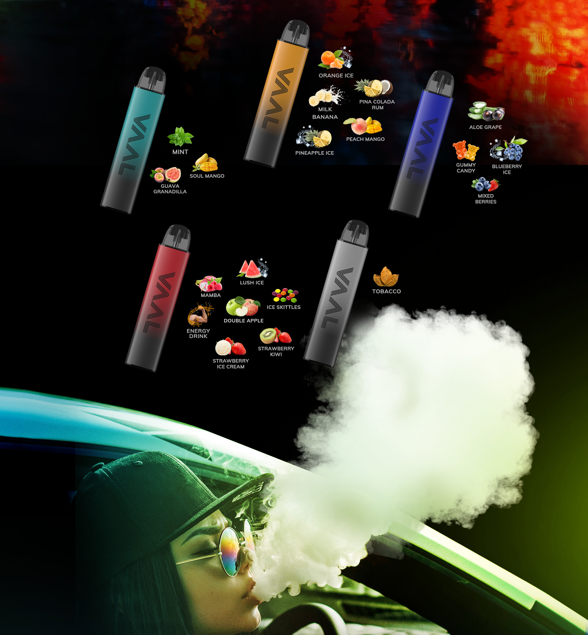 VAAL CC1700 and CC2200 both come with diverse flavors, including Soul Mango, Mint, Guava Granadilla, Orange ice, Milk Banana, Pina Colada Rum, Peach Mango, Pineapple ice, Aloe Grape, Gummy Candy, Blueberry ice, Mixed Berries, Lush ice, Manba, Double Apple, Ice skittles, Energy Drink, Strawberry ice cream, Strawberry Kiwi and Tobacco.